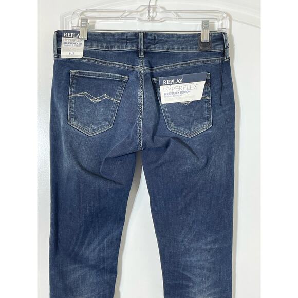 Replay Luz Hyperflex Dark Wash Low Rise Distressed Skinny Jeans 31 - Picture 4 of 9